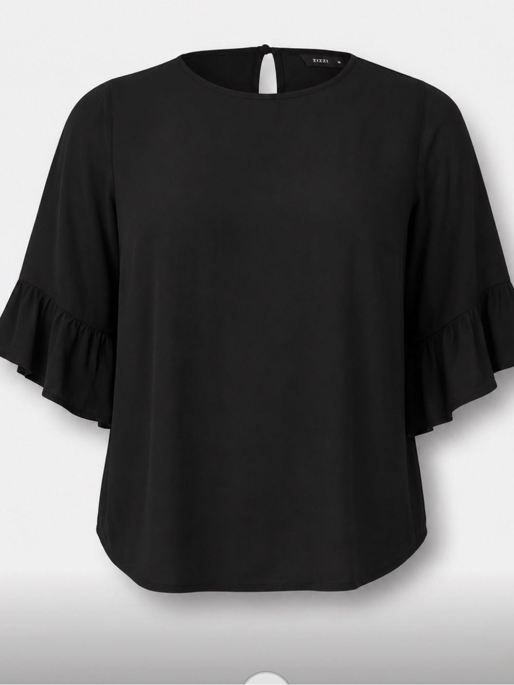 Abbey Georgette Ruffle Sleeve Blouse in Black Plus Size NWT